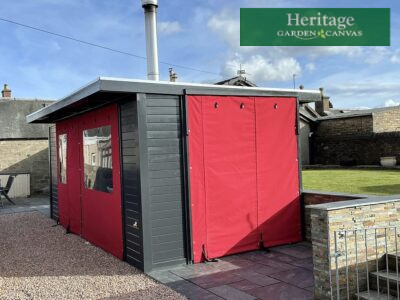 Canvas panels designed and manufactured in Sunbrella Plus Crimson Red