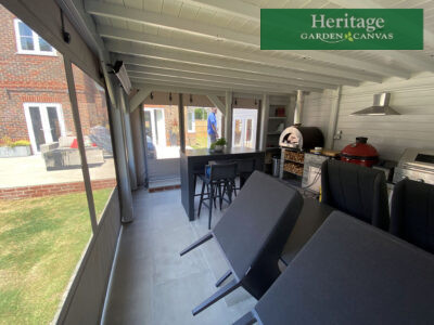 Outdoor Room Canvas measured, designed, manufacturing & fitted in Sunbrella Plus Cadet Grey